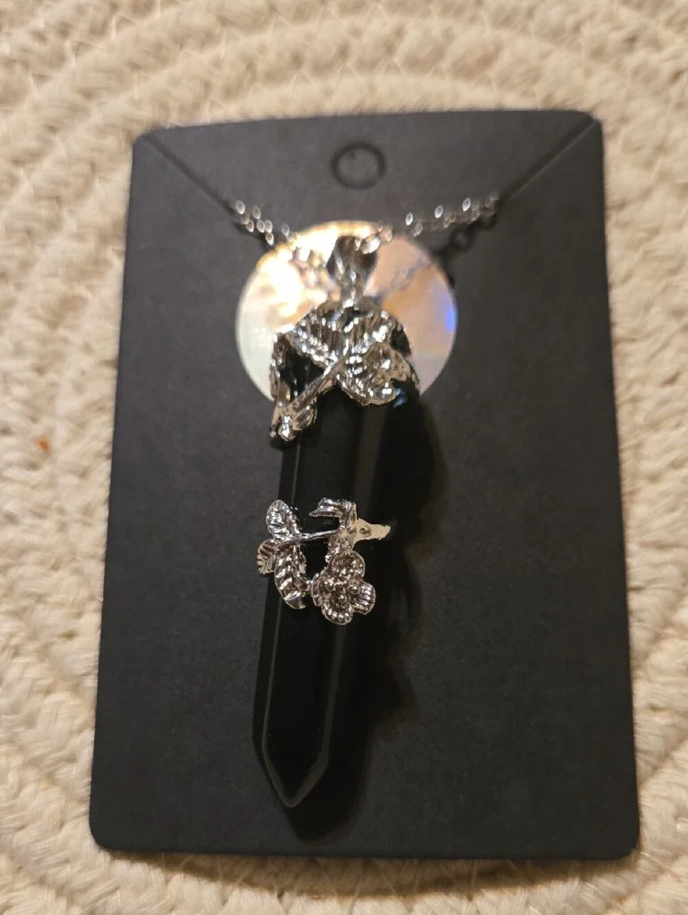 Silver Leaf Black Onyx Pendant Necklace